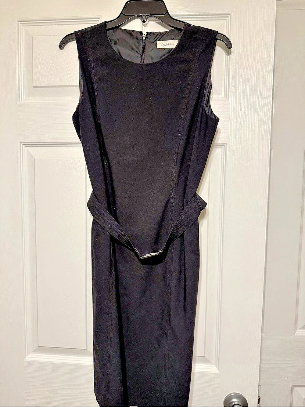 Calvin Klein Moto Belted Sleeveless Sheath Dress Black